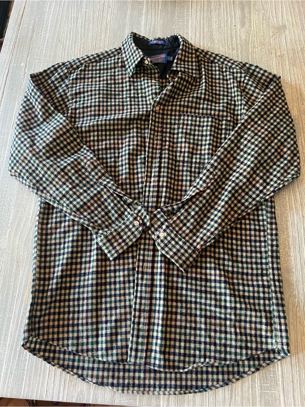Pendleton Men’s Green, Brown & Cream Plaid Button-Down Shirt size L tall